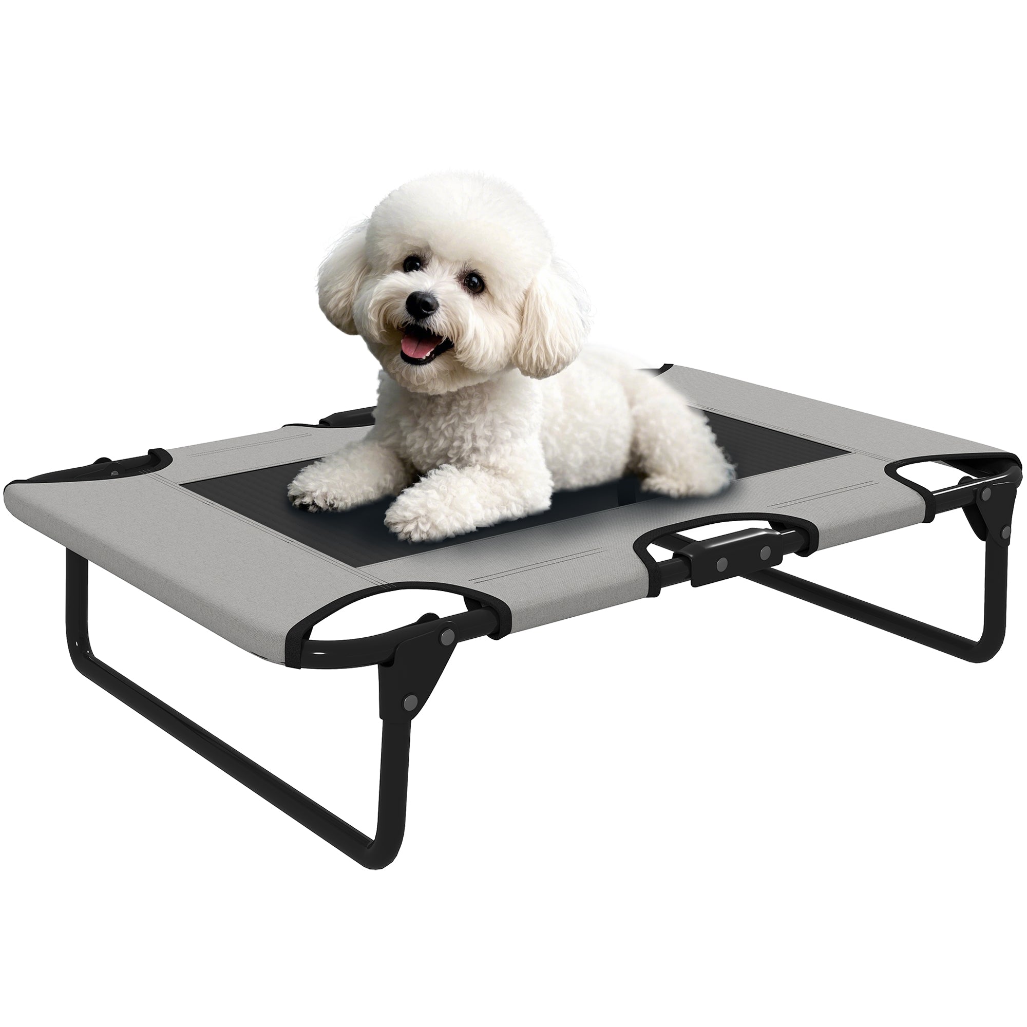 Elevated Foldable Dog Bed Pet Bed, Outdoor Dog Lounger with Mesh Design, Breathable, for Small and Medium Dogs Light Gray Oxford 75 x 51 x 18 cm