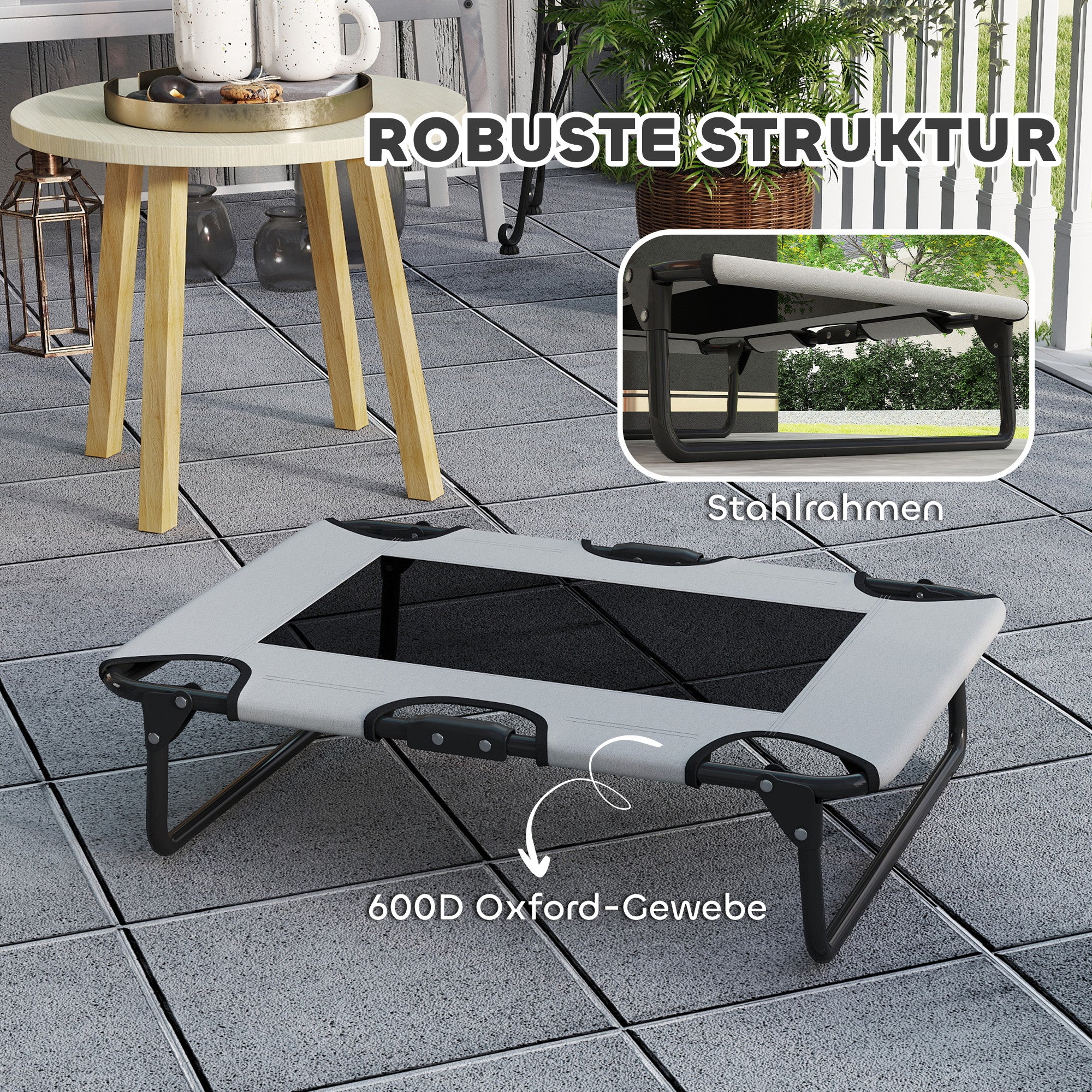 Elevated Foldable Dog Bed Pet Bed, Outdoor Dog Lounger with Mesh Design, Breathable, for Small and Medium Dogs Light Gray Oxford 75 x 51 x 18 cm