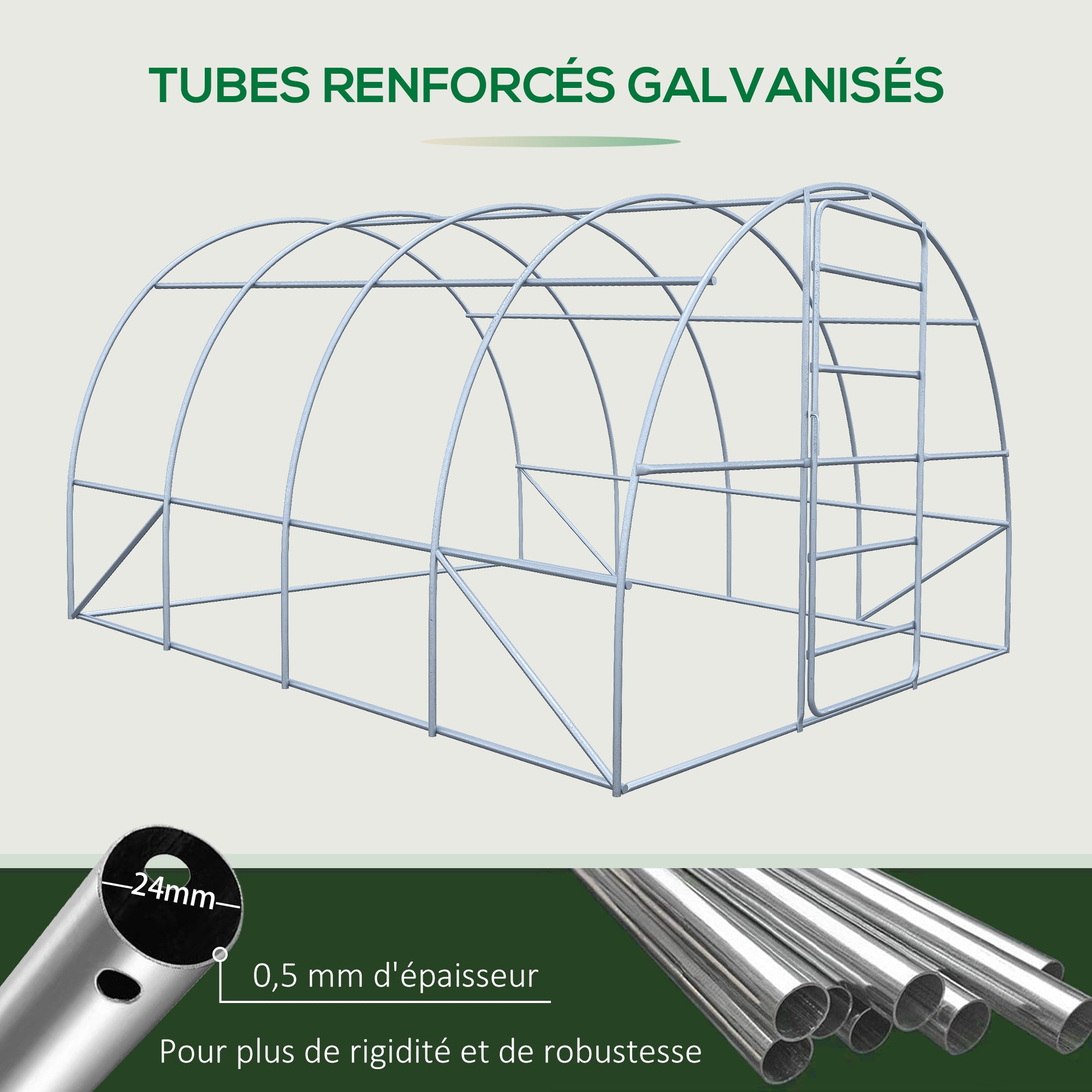 Garden Tunnel Greenhouse 12 m² 4L x 3W x 2H m Reinforced galvanized steel + High-density PE windows Door Green