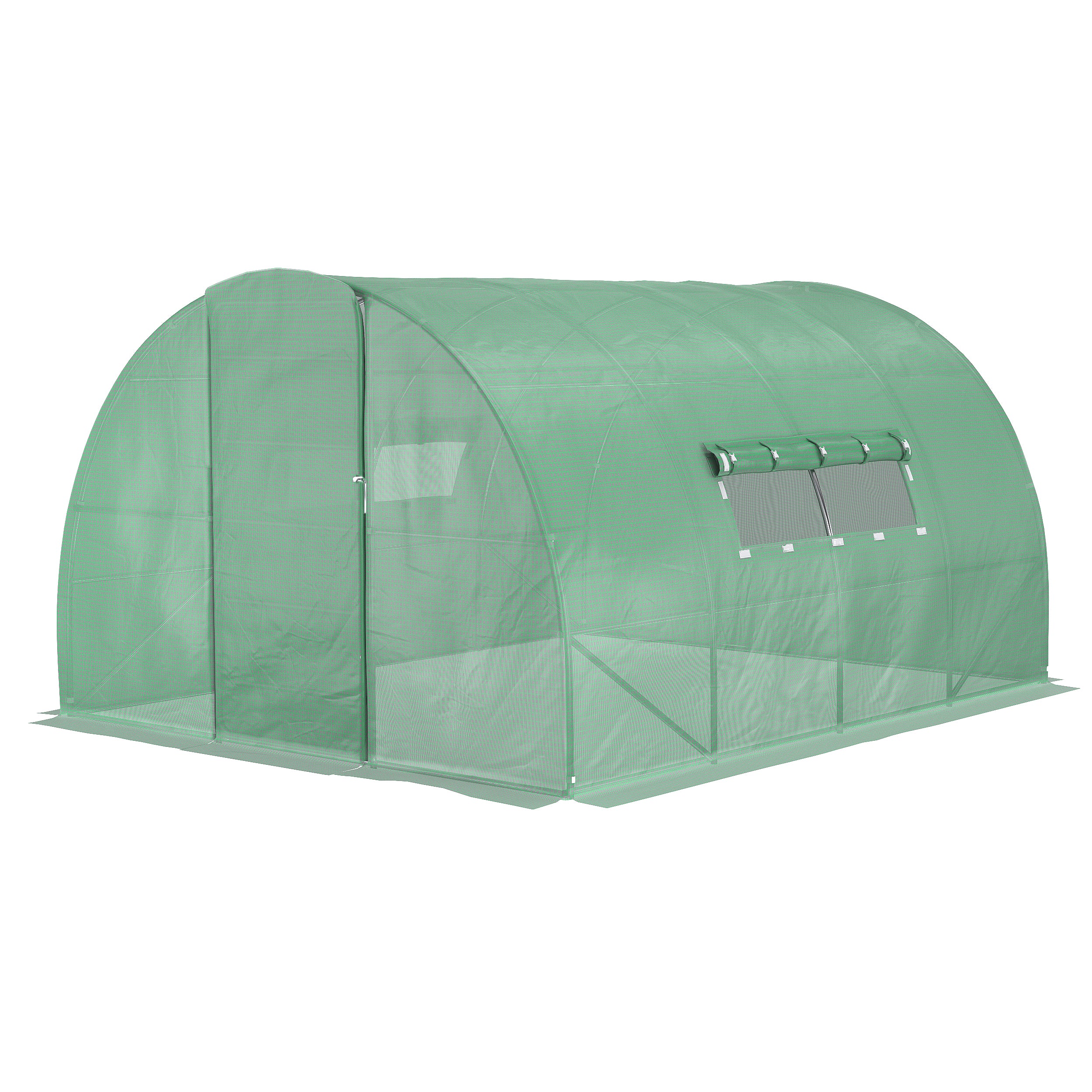 Garden Tunnel Greenhouse 12 m² 4L x 3W x 2H m Reinforced galvanized steel + High-density PE windows Door Green