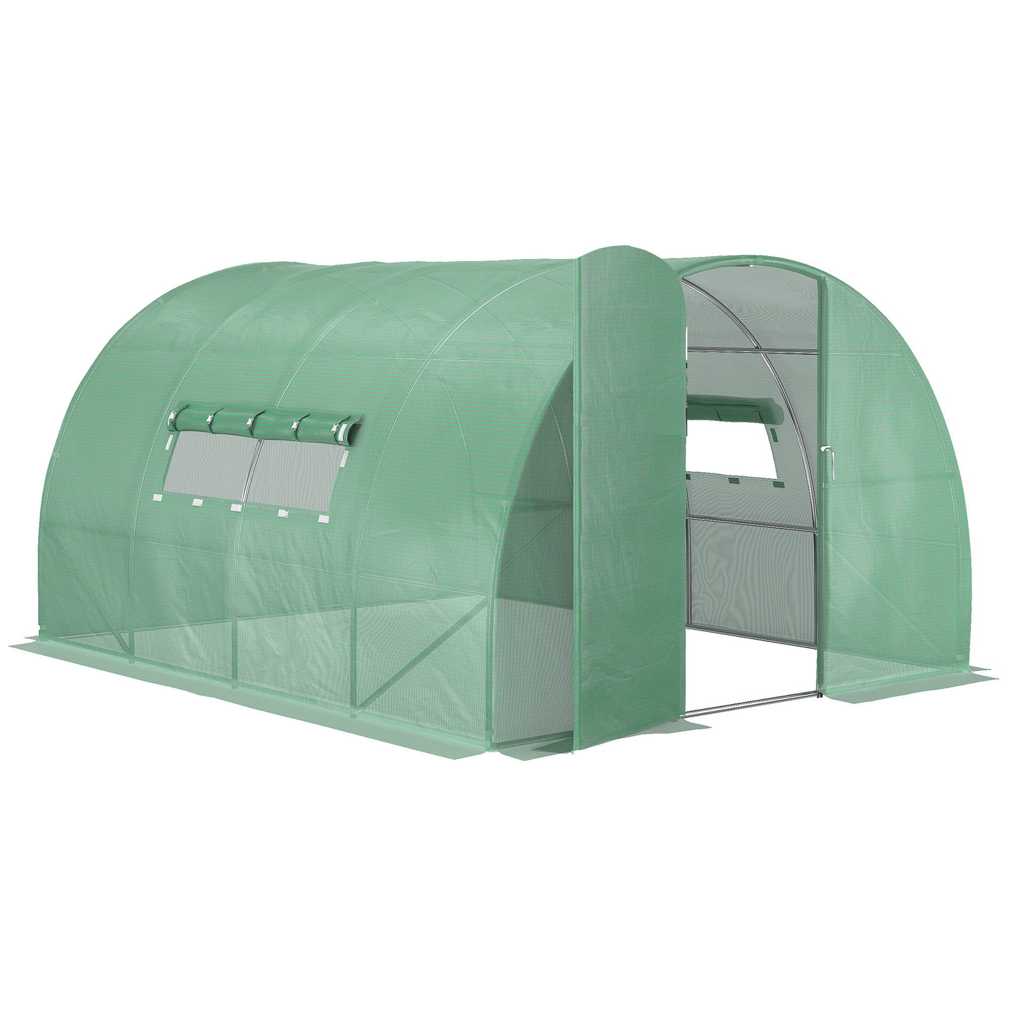 Garden Tunnel Greenhouse 12 m² 4L x 3W x 2H m Reinforced galvanized steel + High-density PE windows Door Green