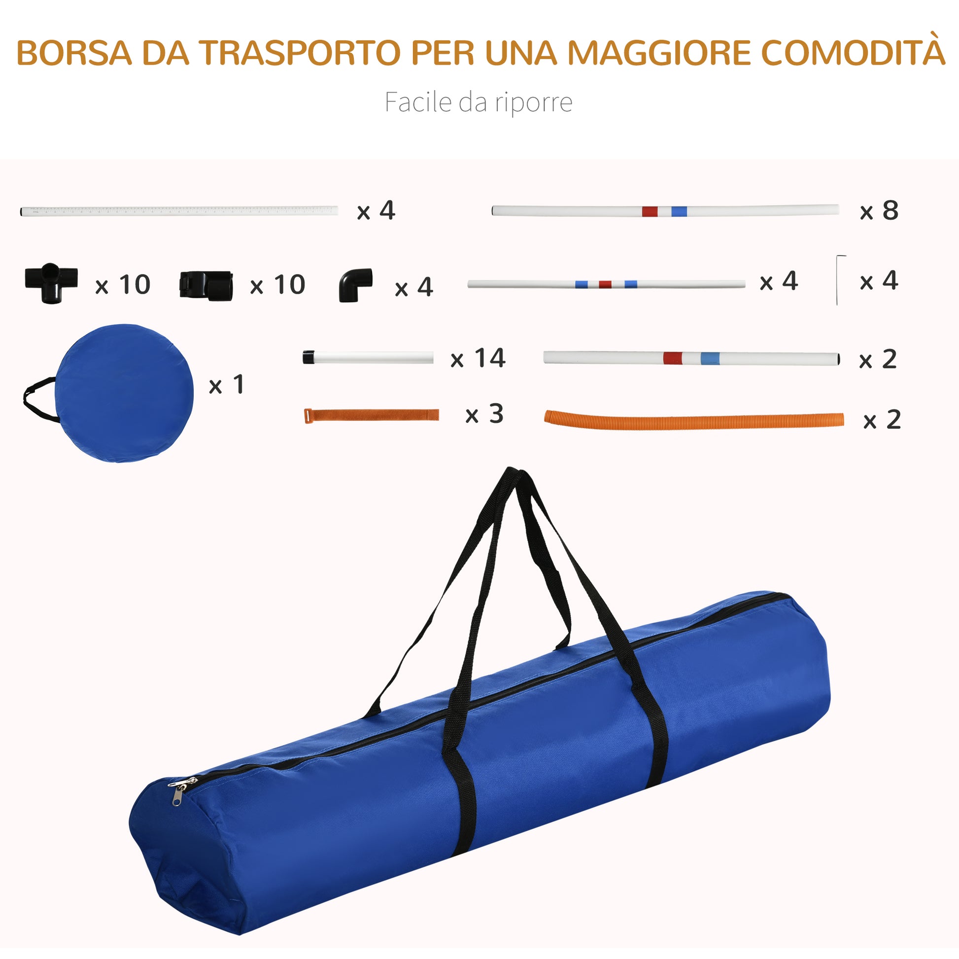 Agility Training Equipment Set Bag 5-piece High Jump and Tunnel for Dogs Polyester, PE Φ60 x 300cm White, Orange, Blue
