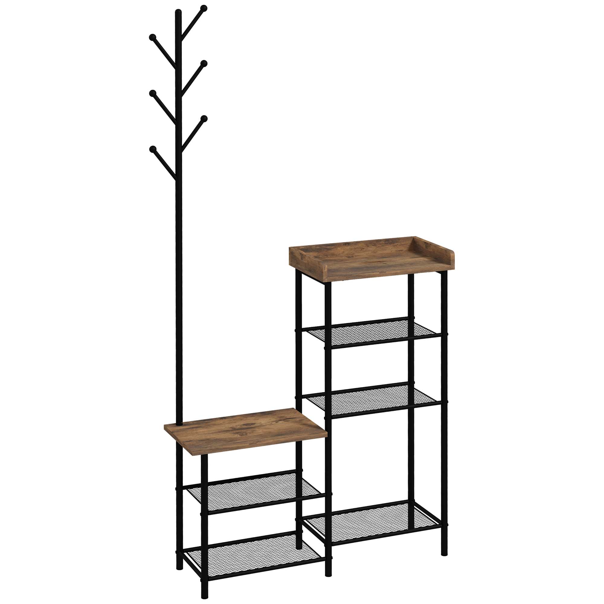 Coat Rack with Shoe Rack with 5 Shelves Entryway Coat Rack with 6 Hooks for Hanging Bags Clothes Industrial Style 92.5x28.2x182 cm Rustic Brown