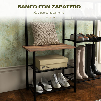 Coat Rack with Shoe Rack with 5 Shelves Entryway Coat Rack with 6 Hooks for Hanging Bags Clothes Industrial Style 92.5x28.2x182 cm Rustic Brown