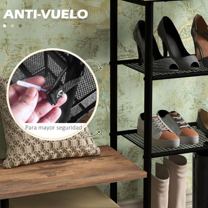 Coat Rack with Shoe Rack with 5 Shelves Entryway Coat Rack with 6 Hooks for Hanging Bags Clothes Industrial Style 92.5x28.2x182 cm Rustic Brown