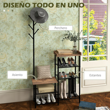 Coat Rack with Shoe Rack with 5 Shelves Entryway Coat Rack with 6 Hooks for Hanging Bags Clothes Industrial Style 92.5x28.2x182 cm Rustic Brown