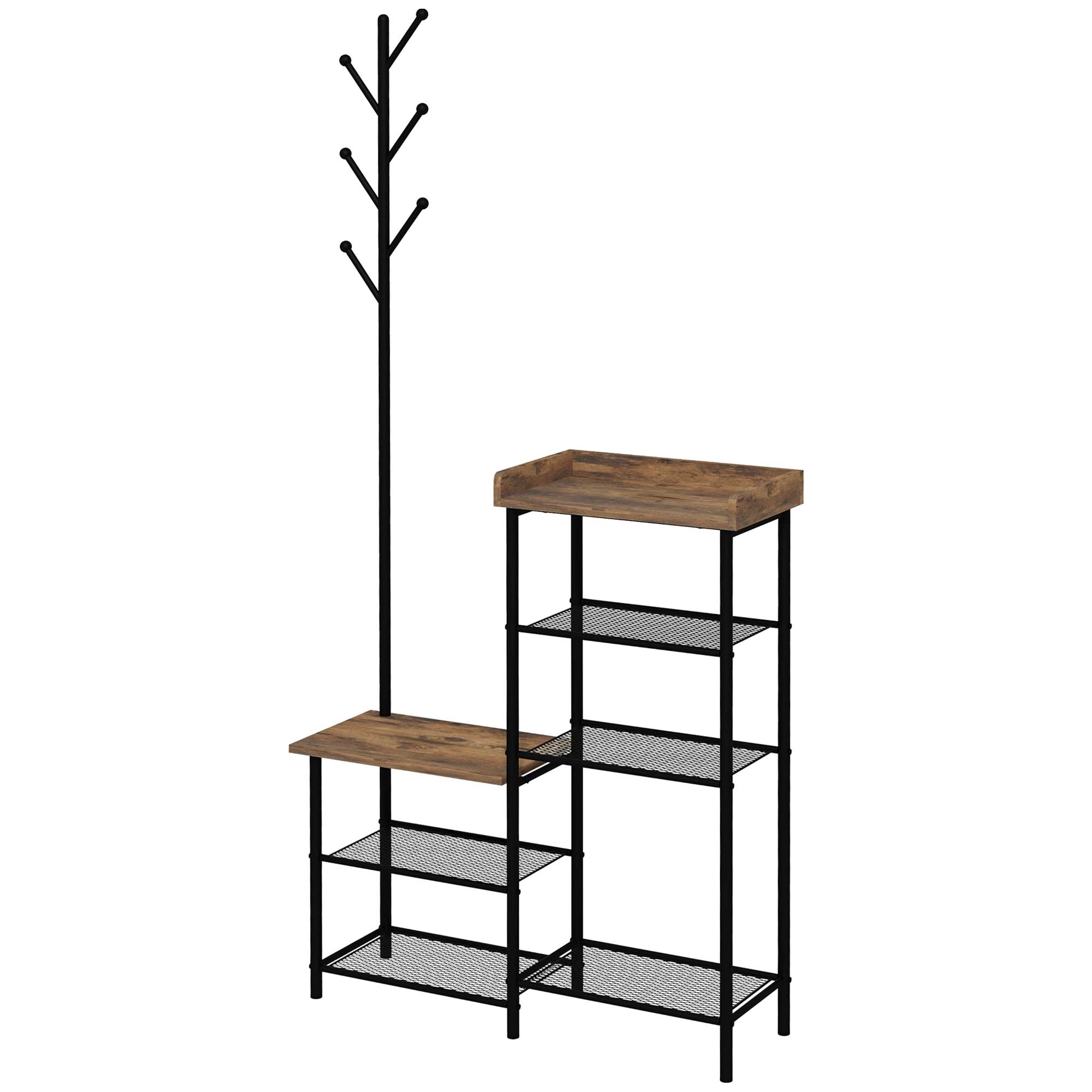 Coat Rack with Shoe Rack with 5 Shelves Entryway Coat Rack with 6 Hooks for Hanging Bags Clothes Industrial Style 92.5x28.2x182 cm Rustic Brown
