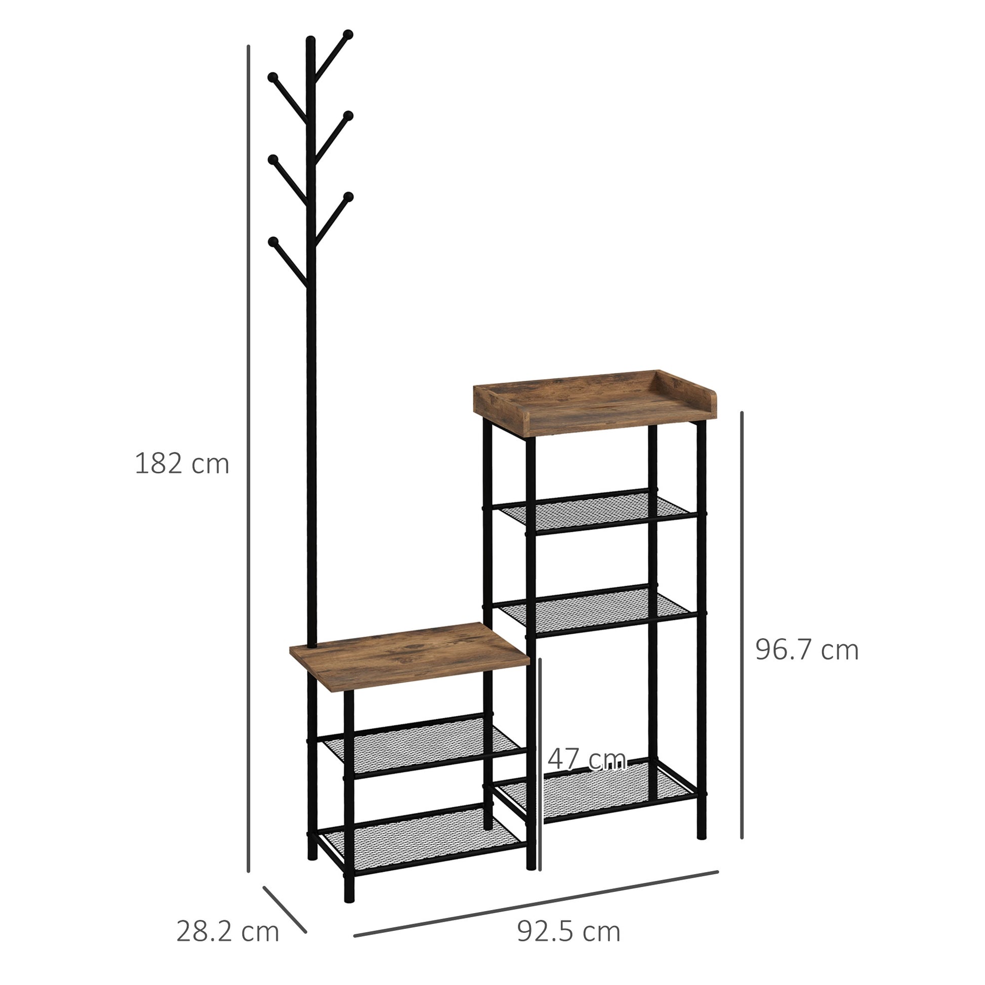 Coat Rack with Shoe Rack with 5 Shelves Entryway Coat Rack with 6 Hooks for Hanging Bags Clothes Industrial Style 92.5x28.2x182 cm Rustic Brown