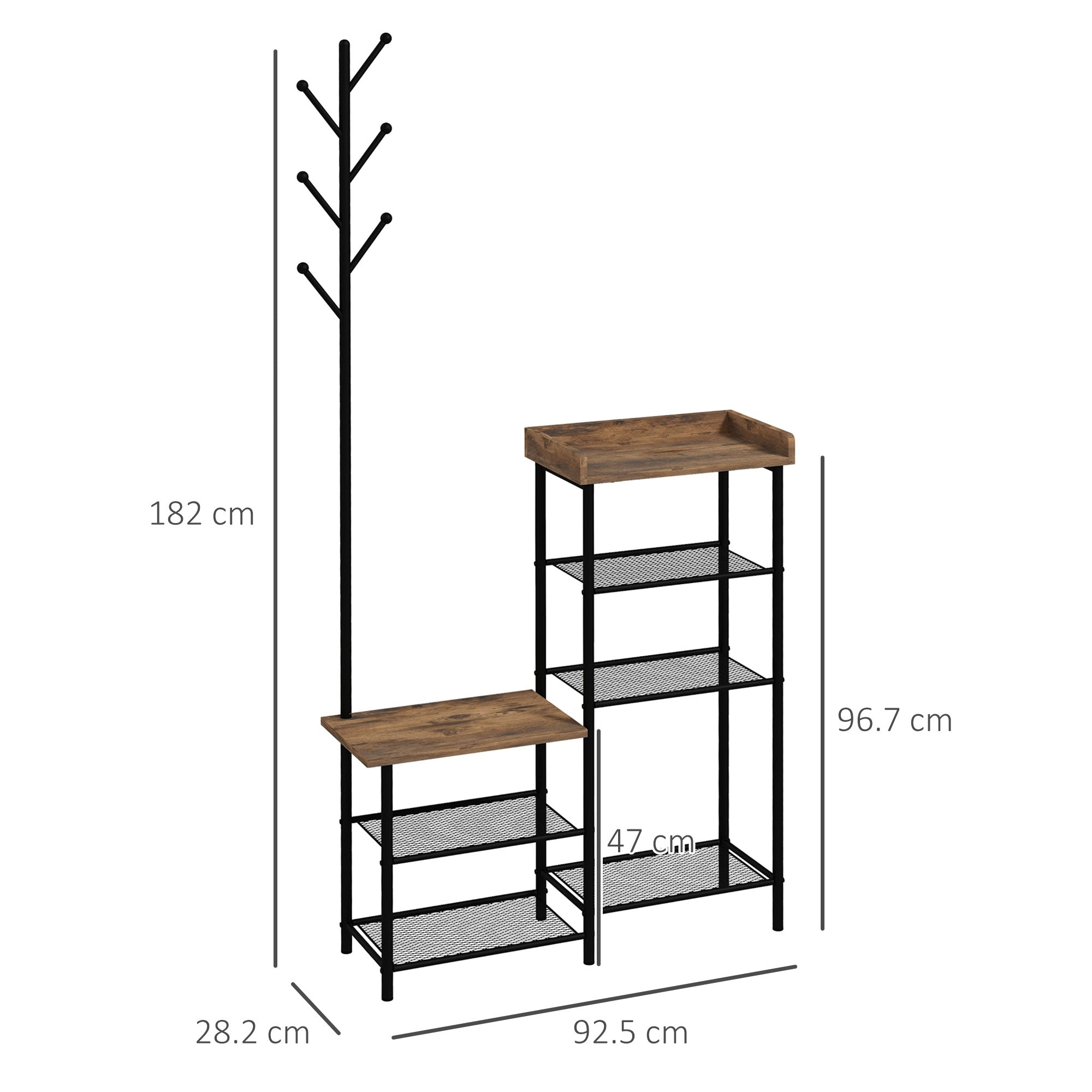 Coat Rack with Shoe Rack with 5 Shelves Entryway Coat Rack with 6 Hooks for Hanging Bags Clothes Industrial Style 92.5x28.2x182 cm Rustic Brown