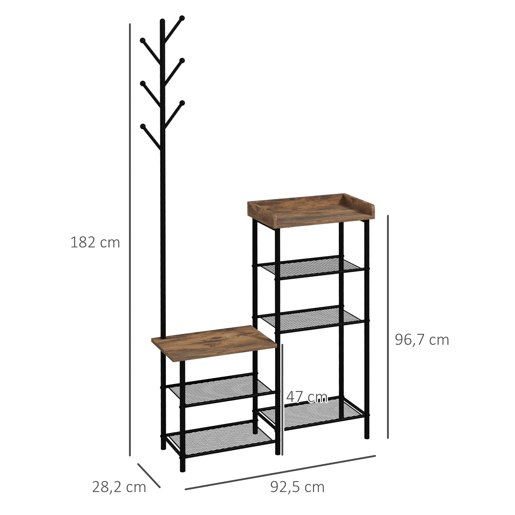 Coat Rack with Shoe Rack with 5 Shelves Entryway Coat Rack with 6 Hooks for Hanging Bags Clothes Industrial Style 92.5x28.2x182 cm Rustic Brown