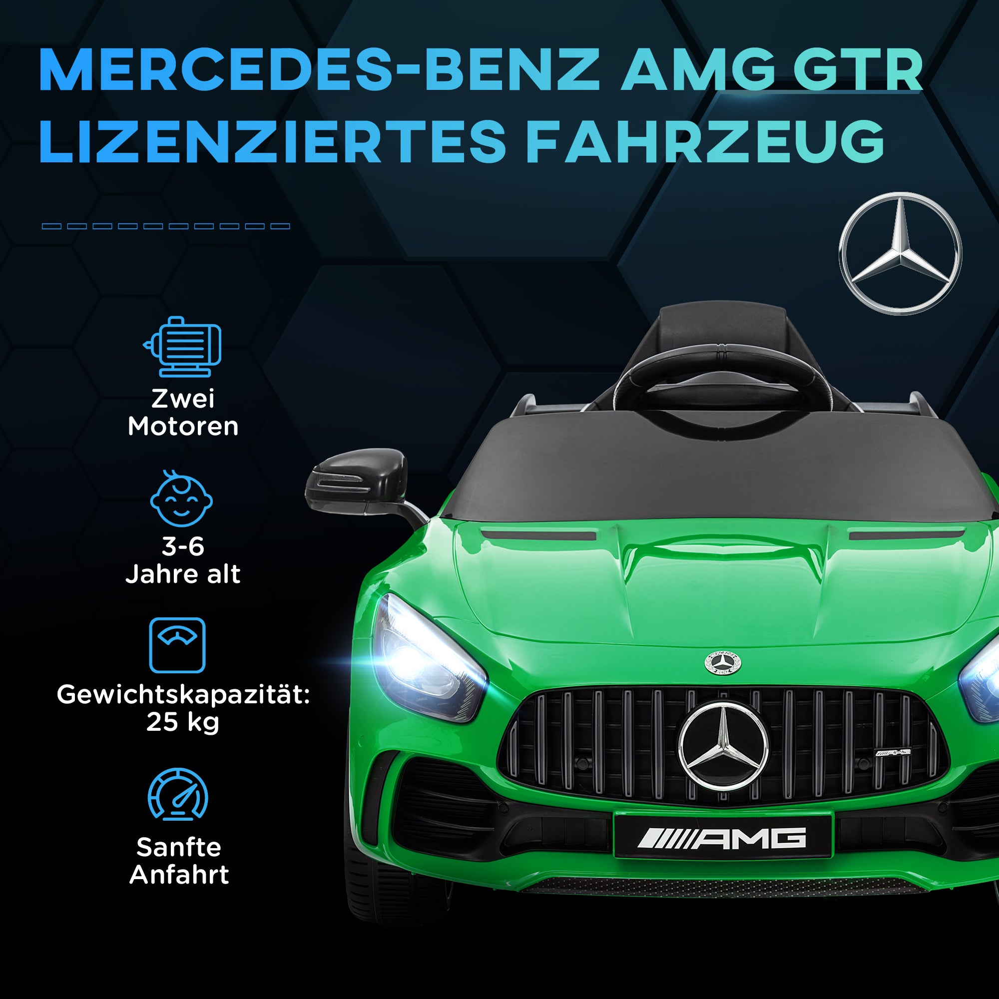 Kids Electric Car 12V Children's Car with 2.4G Remote Control, Car for Kids with Horn, MP3, Music, Soft Start, Reverse Function 3-5 km/h Electric Vehicle for 3-6 Years, Green