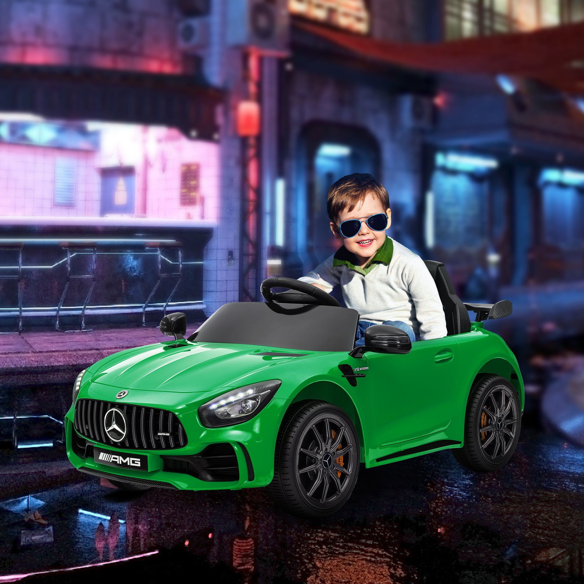 Kids Electric Car 12V Children's Car with 2.4G Remote Control, Car for Kids with Horn, MP3, Music, Soft Start, Reverse Function 3-5 km/h Electric Vehicle for 3-6 Years, Green