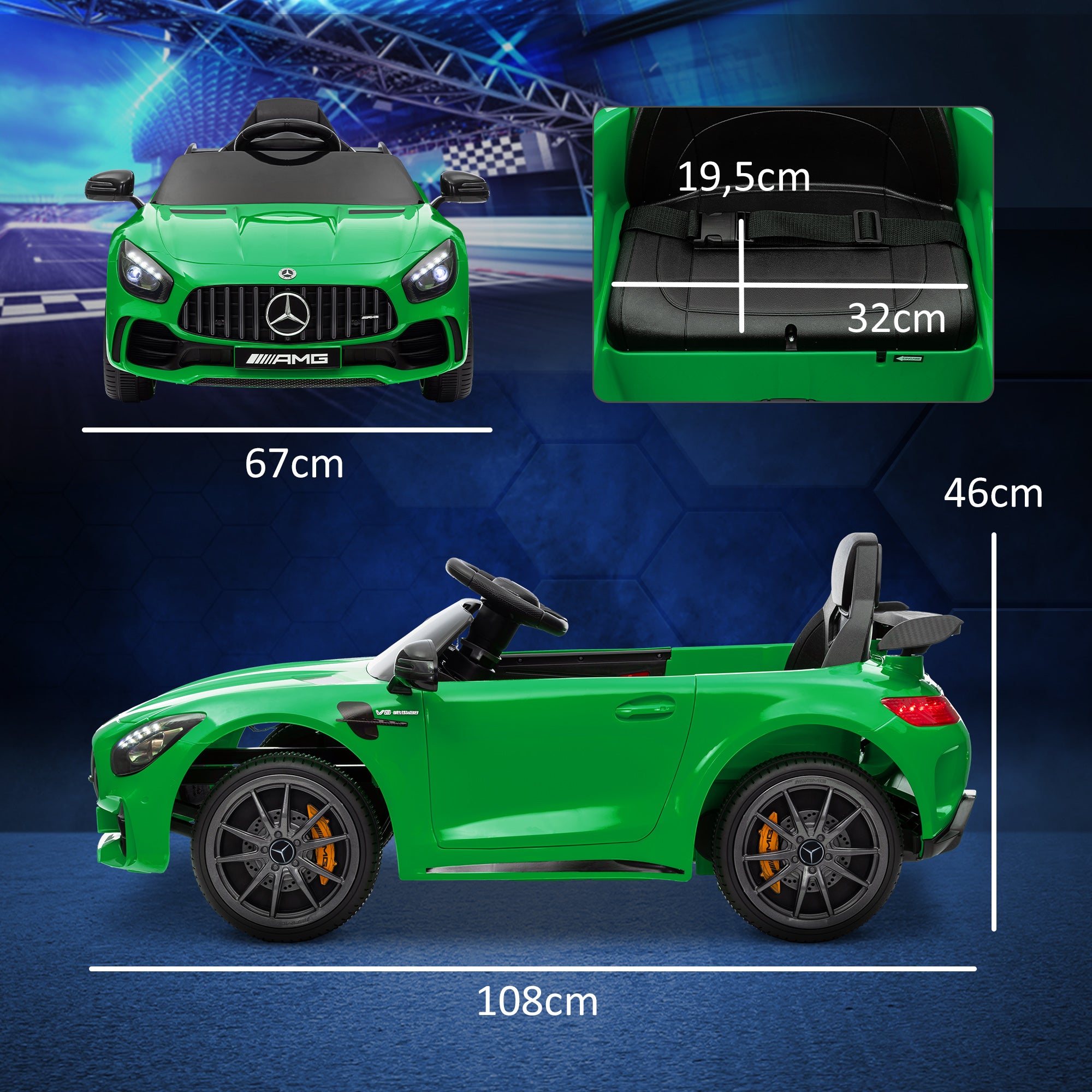 Kids Electric Car 12V Children's Car with 2.4G Remote Control, Car for Kids with Horn, MP3, Music, Soft Start, Reverse Function 3-5 km/h Electric Vehicle for 3-6 Years, Green