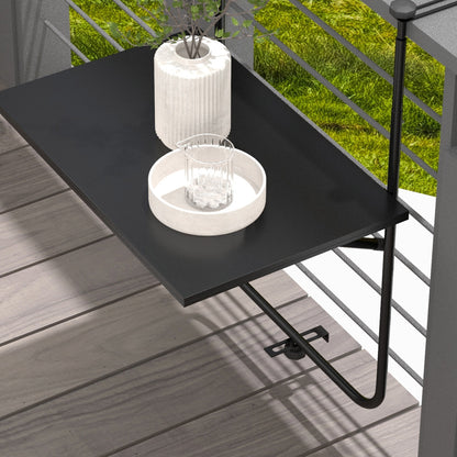 Hanging Balcony Table, Foldable Hanging Table, 3 Heights Adjustable Balcony Railing Table, Holds up to 15 kg, for Garden, Metal, 62 x 60 cm, Black