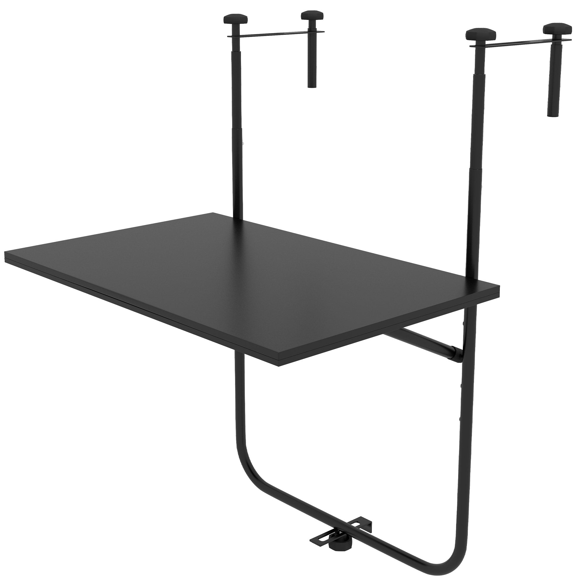 Hanging Balcony Table, Foldable Hanging Table, 3 Heights Adjustable Balcony Railing Table, Holds up to 15 kg, for Garden, Metal, 62 x 60 cm, Black