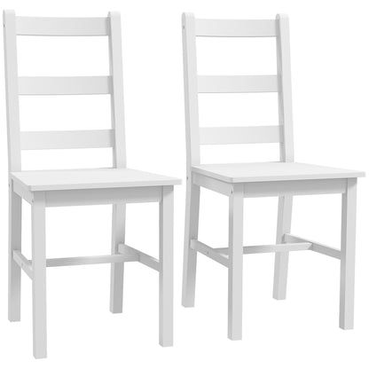 Set of 2 Wooden Dining Chairs with Slat Backrest, Non-Slip Chairs, Living Room Chairs for Dining Table, White