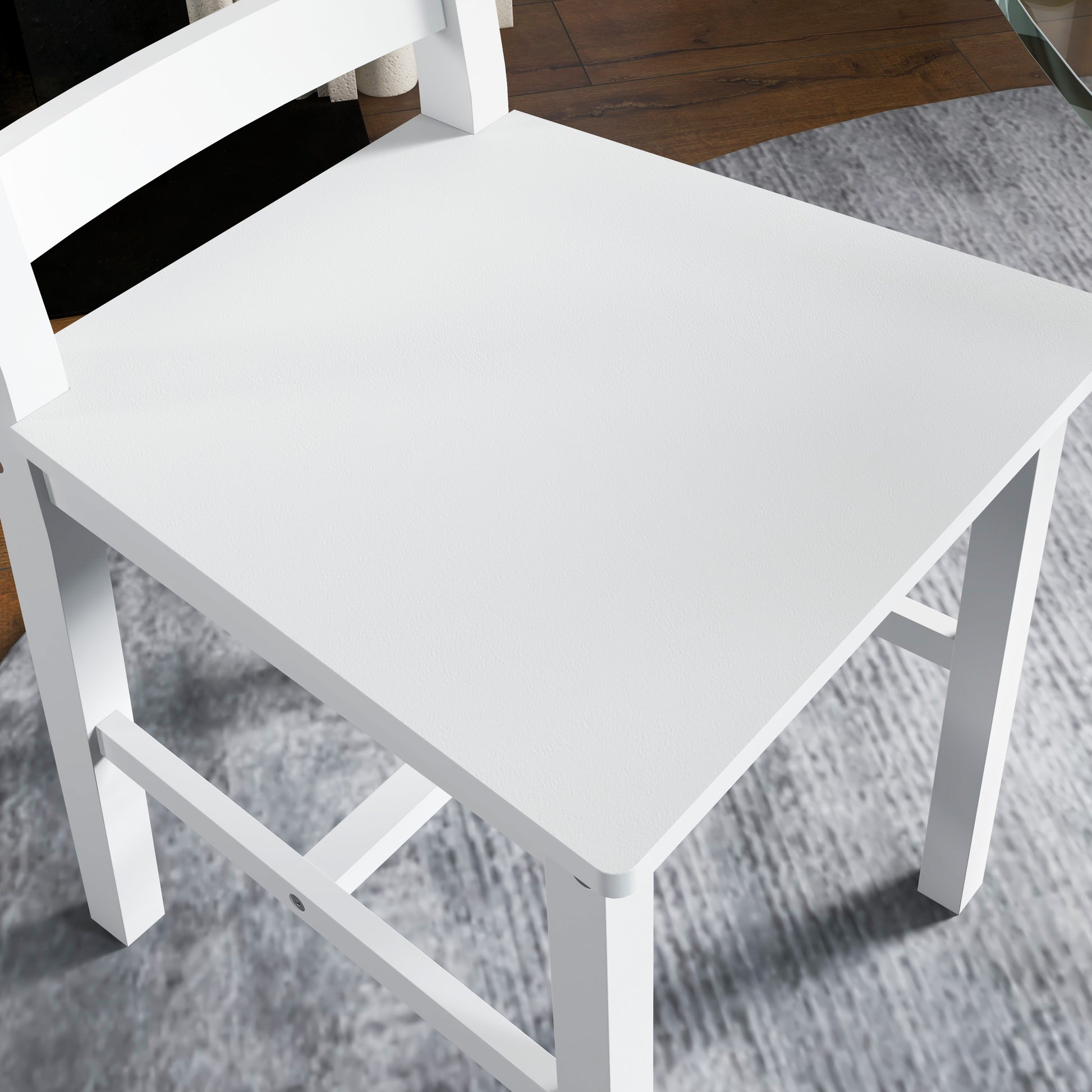 Set of 2 Wooden Dining Chairs with Slat Backrest, Non-Slip Chairs, Living Room Chairs for Dining Table, White