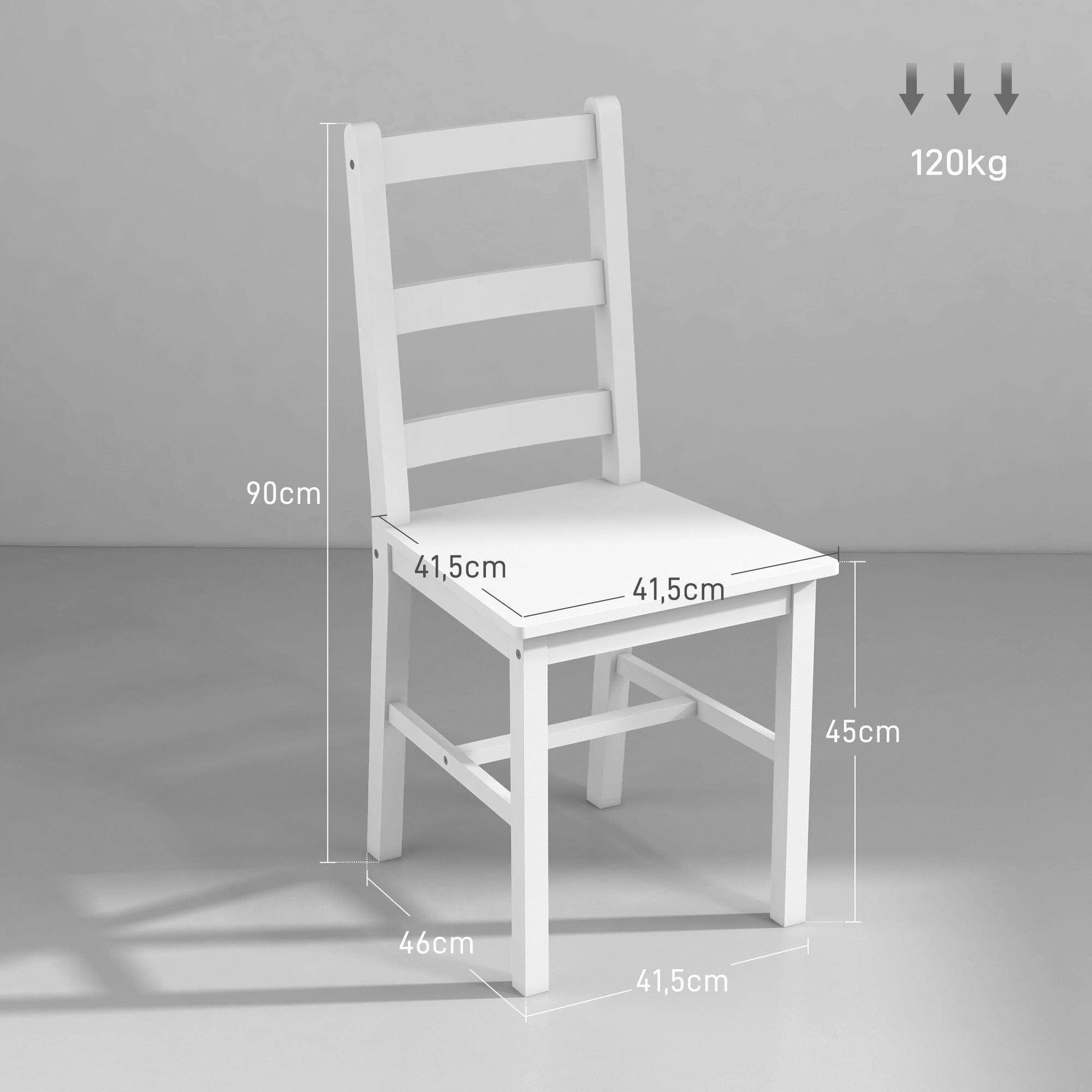 Set of 2 Wooden Dining Chairs with Slat Backrest, Non-Slip Chairs, Living Room Chairs for Dining Table, White