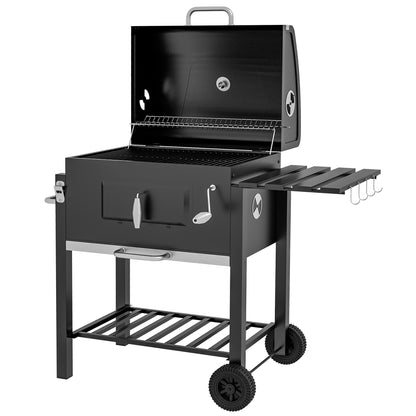 Stainless Steel BBQ Smoker Charcoal Grill with Lid Thermometer Wheels Charcoal Tray Handle Shelf BBQ Cart, Charcoal Stand Grill for Barbecue Camping, Garden 115 x 67 x 107 cm