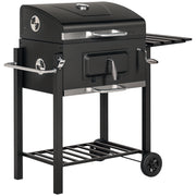 Stainless Steel BBQ Smoker Charcoal Grill with Lid Thermometer Wheels Charcoal Tray Handle Shelf BBQ Cart, Charcoal Stand Grill for Barbecue Camping, Garden 115 x 67 x 107 cm