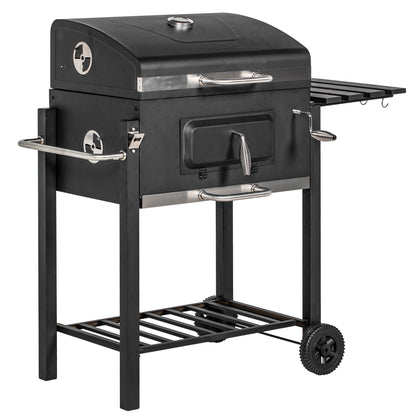 Stainless Steel BBQ Smoker Charcoal Grill with Lid Thermometer Wheels Charcoal Tray Handle Shelf BBQ Cart, Charcoal Stand Grill for Barbecue Camping, Garden 115 x 67 x 107 cm