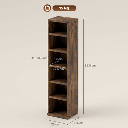 Set of 2 column shelves CD-DVD storage cabinet 6 + 6 compartments 21 x 22.5 x 88.5 cm max capacity 204 CDs rustic brown