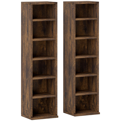 Set of 2 column shelves CD-DVD storage cabinet 6 + 6 compartments 21 x 22.5 x 88.5 cm max capacity 204 CDs rustic brown