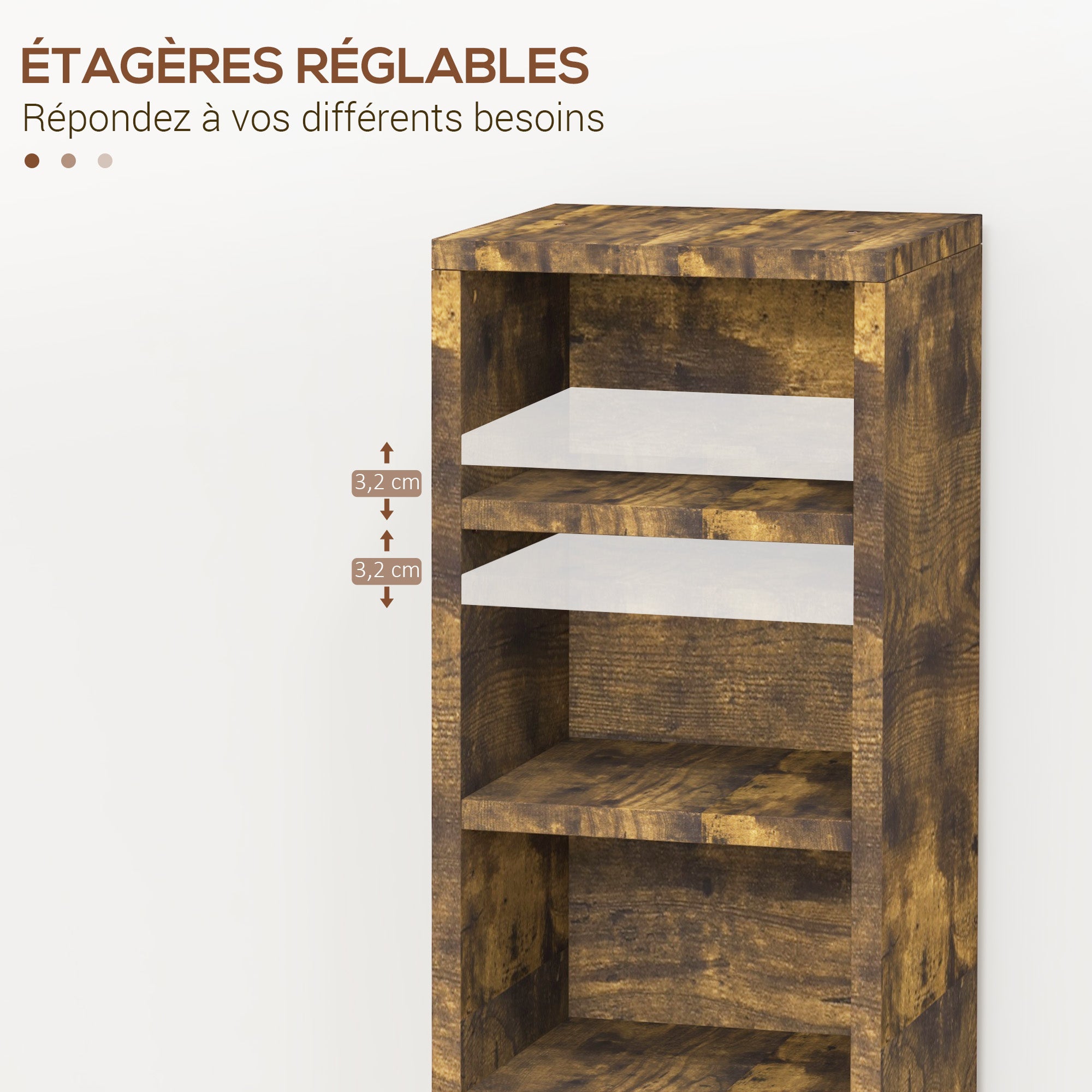 Set of 2 column shelves CD-DVD storage cabinet 6 + 6 compartments 21 x 22.5 x 88.5 cm max capacity 204 CDs rustic brown