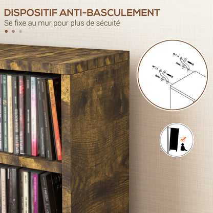 Set of 2 column shelves CD-DVD storage cabinet 6 + 6 compartments 21 x 22.5 x 88.5 cm max capacity 204 CDs rustic brown