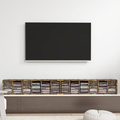 Set of 2 column shelves CD-DVD storage cabinet 6 + 6 compartments 21 x 22.5 x 88.5 cm max capacity 204 CDs rustic brown