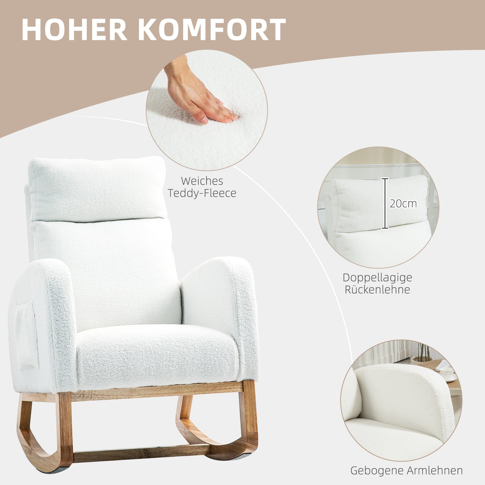 Rocking Chair, Rocking Chair, Armchair, Velvet-Look Nursing Chair, Rocking Chair up to 120 kg, for Bedroom, Living Room, Cream