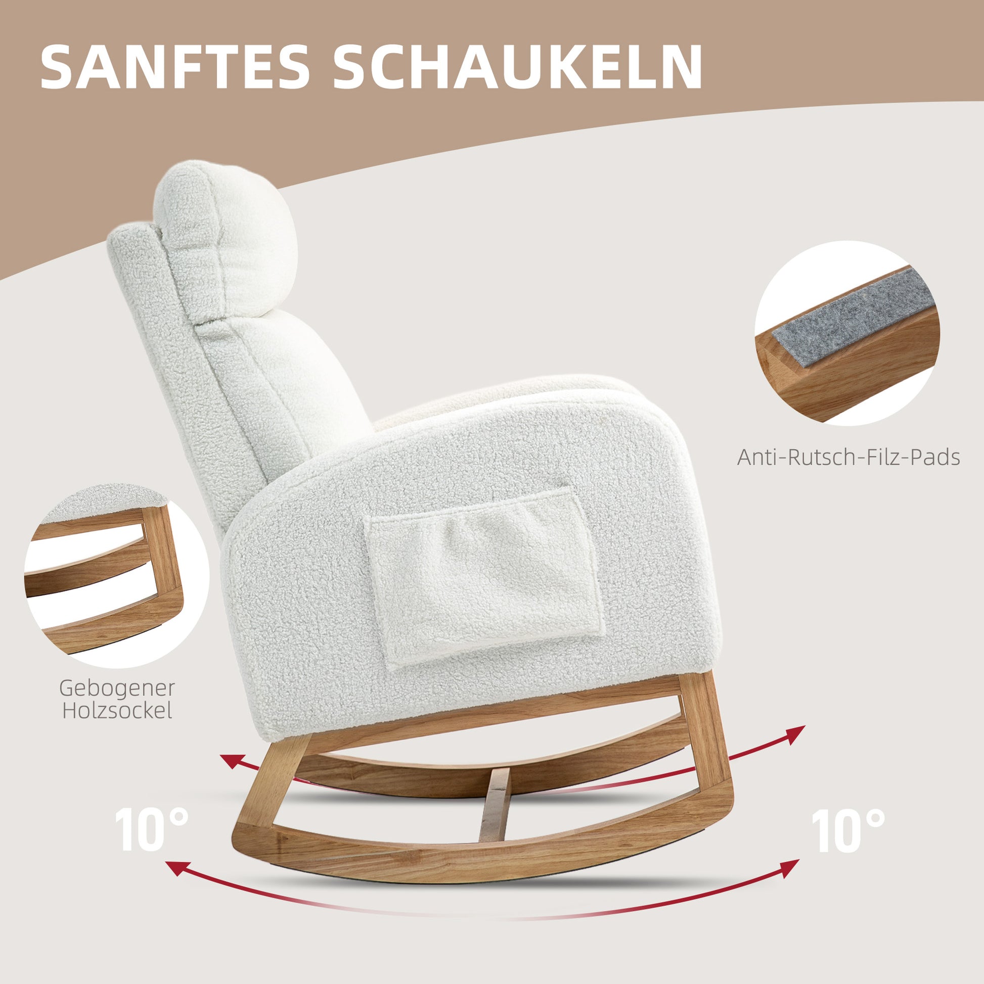Rocking Chair, Rocking Chair, Armchair, Velvet-Look Nursing Chair, Rocking Chair up to 120 kg, for Bedroom, Living Room, Cream