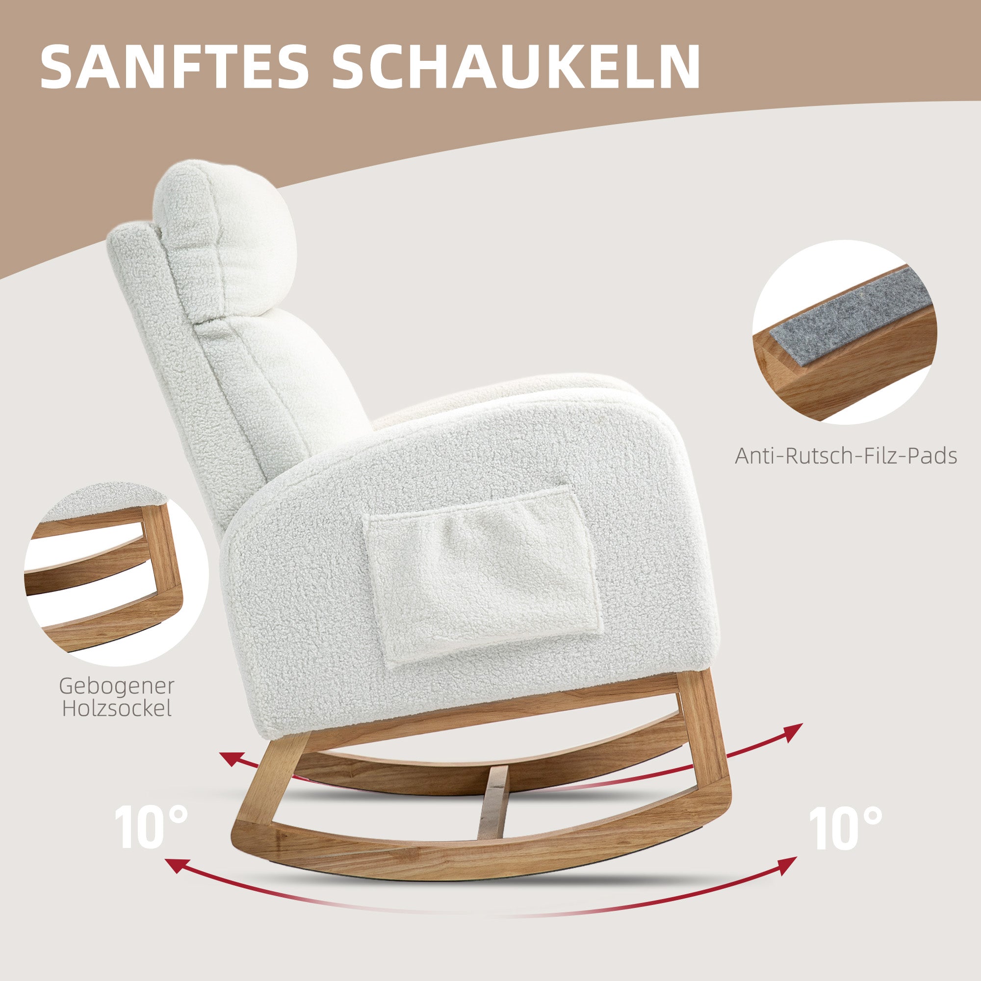 Rocking Chair, Rocking Chair, Armchair, Velvet-Look Nursing Chair, Rocking Chair up to 120 kg, for Bedroom, Living Room, Cream