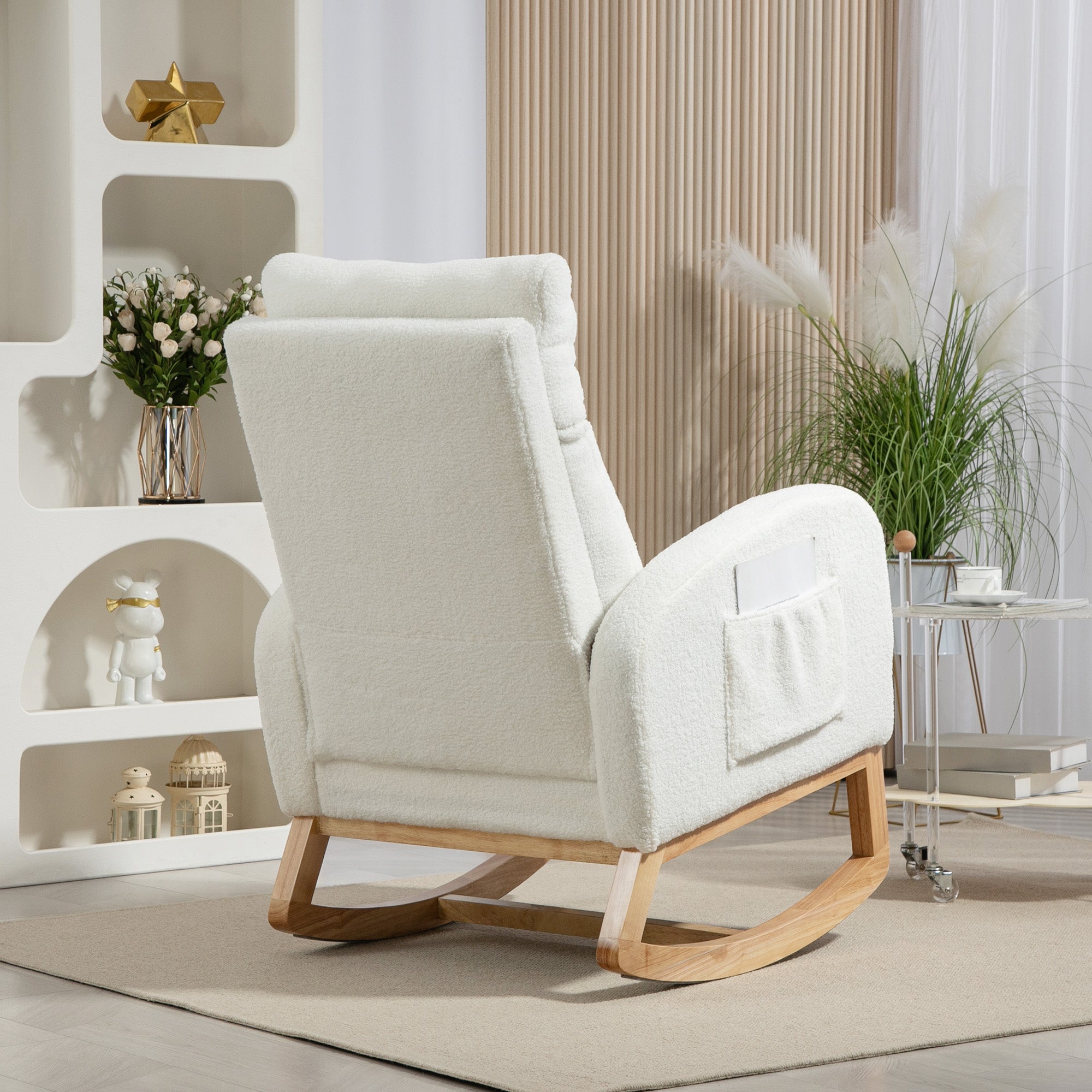 Rocking Chair, Rocking Chair, Armchair, Velvet-Look Nursing Chair, Rocking Chair up to 120 kg, for Bedroom, Living Room, Cream