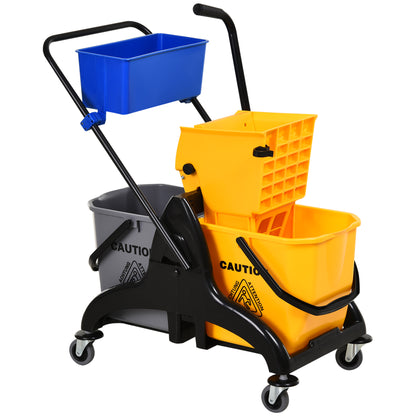 Professional Cleaning Cart with Side Press Wringer 26 L Bucket + Storage Basket 78 x 45 x 95 cm Yellow
