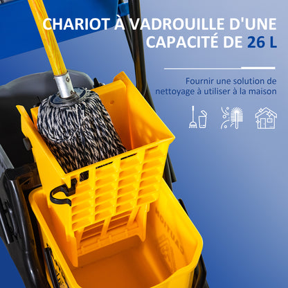 Professional Cleaning Cart with Side Press Wringer 26 L Bucket + Storage Basket 78 x 45 x 95 cm Yellow