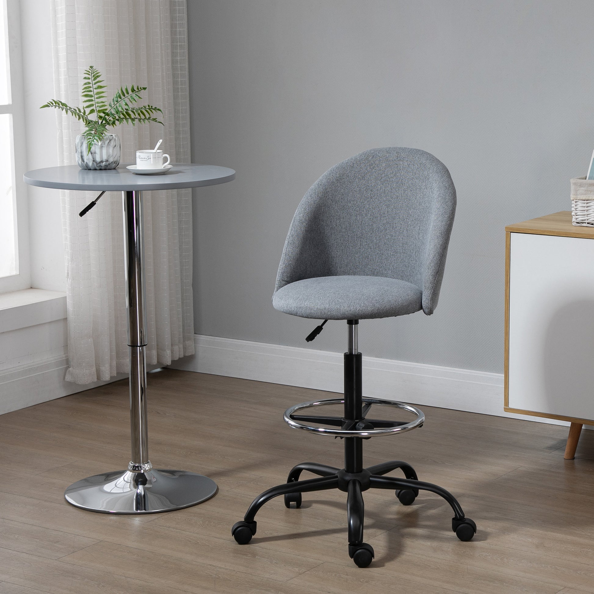 Adjustable High Seating Office Chair 105-125H cm Swivel Office Stool 360° Gray Linen