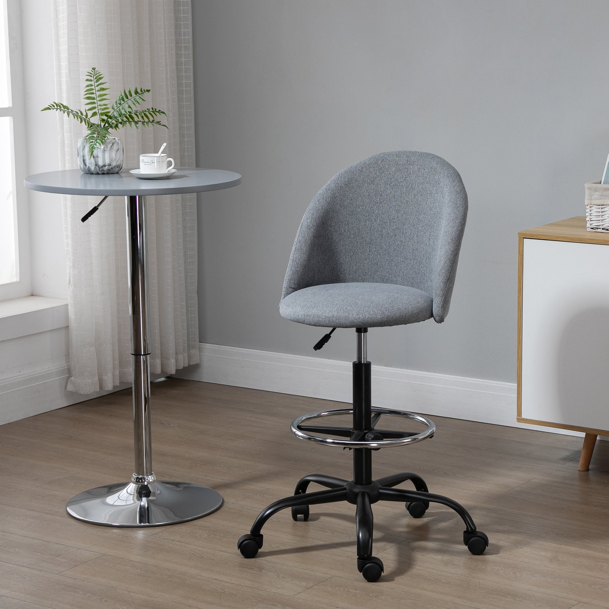 Adjustable High Seating Office Chair 105-125H cm Swivel Office Stool 360° Gray Linen