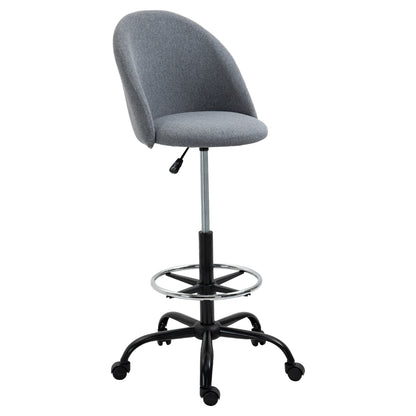 Adjustable High Seating Office Chair 105-125H cm Swivel Office Stool 360° Gray Linen