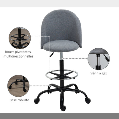 Adjustable High Seating Office Chair 105-125H cm Swivel Office Stool 360° Gray Linen