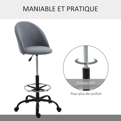 Adjustable High Seating Office Chair 105-125H cm Swivel Office Stool 360° Gray Linen