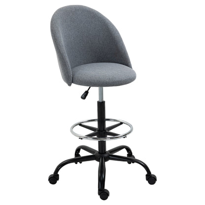 Adjustable High Seating Office Chair 105-125H cm Swivel Office Stool 360° Gray Linen