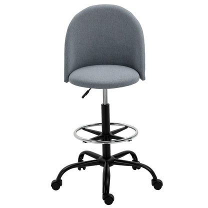Adjustable High Seating Office Chair 105-125H cm Swivel Office Stool 360° Gray Linen