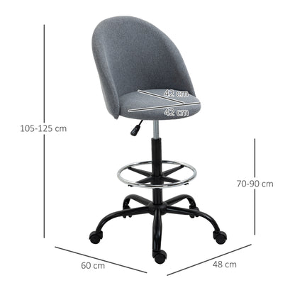 Adjustable High Seating Office Chair 105-125H cm Swivel Office Stool 360° Gray Linen
