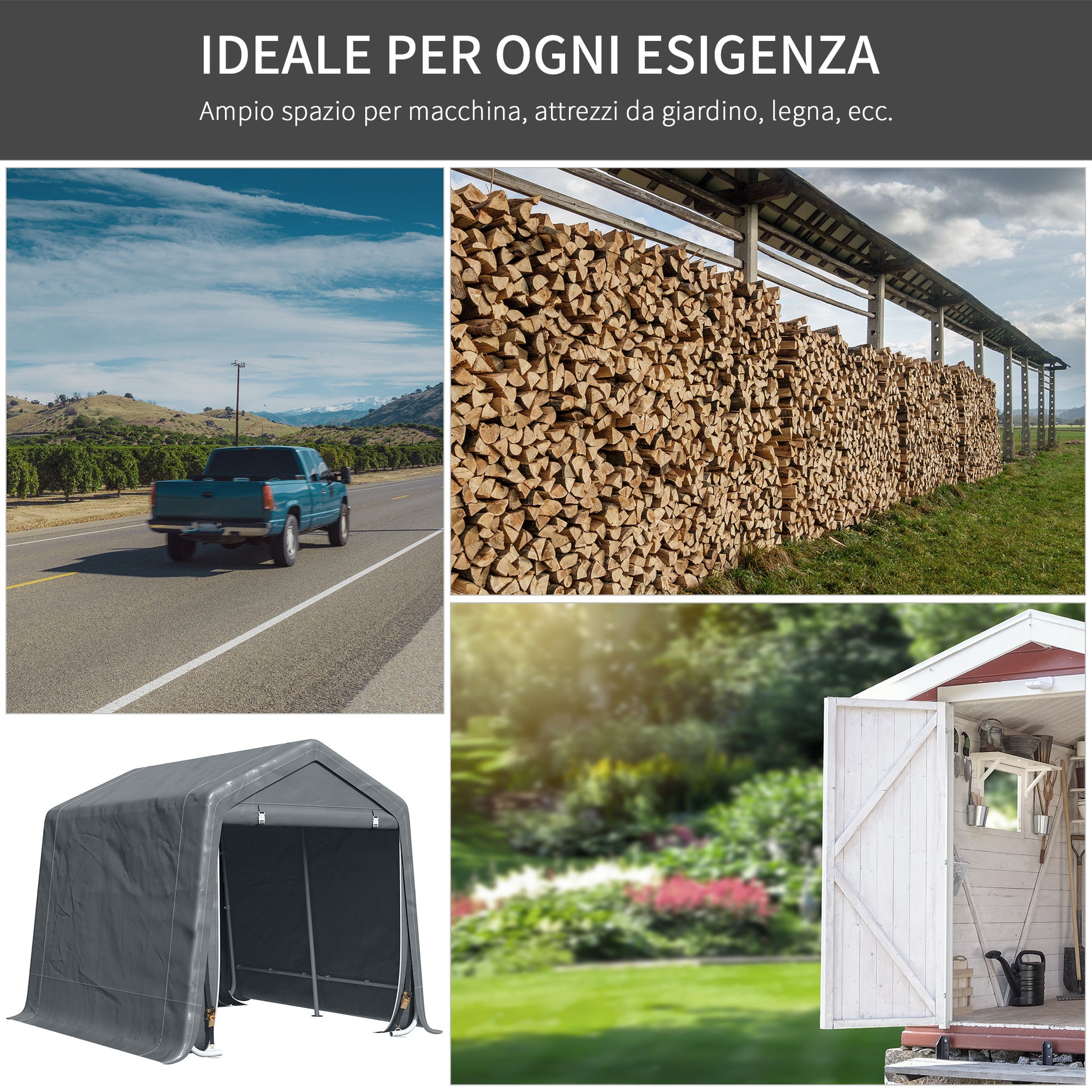 Outdoor Motorcycle Garage 2.4x2m, Garage Tent for Tools in Metal and PE Fabric, for Motorcycles and Bicycles, Dark Grey