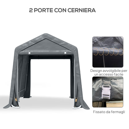Outdoor Motorcycle Garage 2.4x2m, Garage Tent for Tools in Metal and PE Fabric, for Motorcycles and Bicycles, Dark Grey