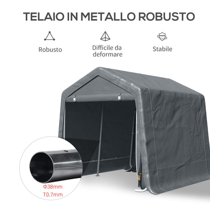 Outdoor Motorcycle Garage 2.4x2m, Garage Tent for Tools in Metal and PE Fabric, for Motorcycles and Bicycles, Dark Grey