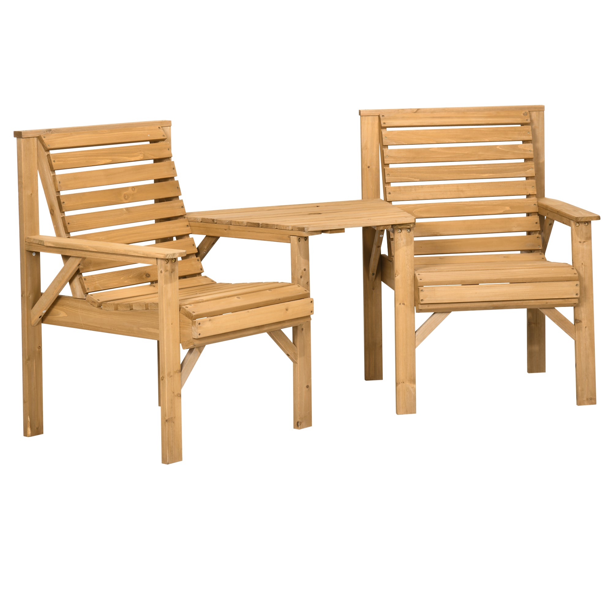 3-Piece Weatherproof Wooden Bistro Set – Slatted Design with Umbrella Hole, Brown (Pine)
