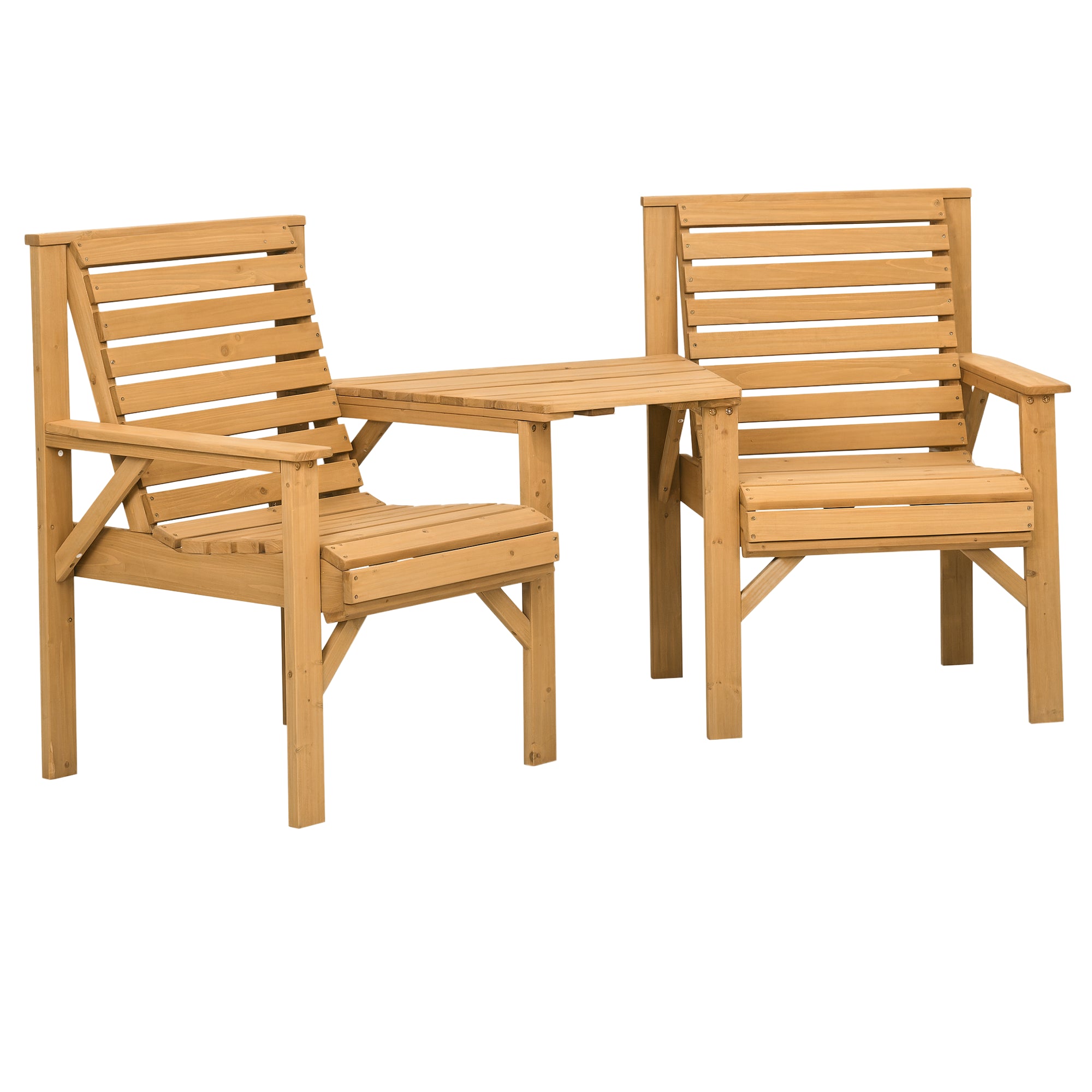 3-Piece Weatherproof Wooden Bistro Set – Slatted Design with Umbrella Hole, Brown (Pine)