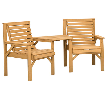 3-Piece Weatherproof Wooden Bistro Set – Slatted Design with Umbrella Hole, Brown (Pine)